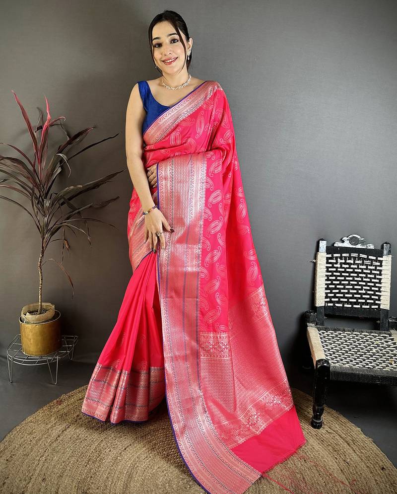 Magenta banarasi silk paisley butti kanjivaram sarees