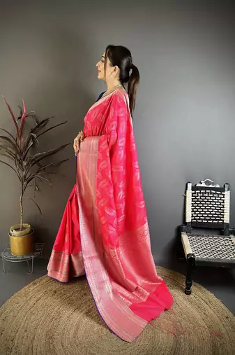 Magenta banarasi silk paisley butti kanjivaram sarees