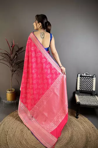 Magenta banarasi silk paisley butti kanjivaram sarees
