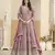 Peach faux georgette semi stitched anarkali suit with embrodery work