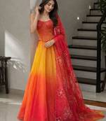 multicolour organza Corset Lehenga