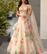 Cream Floral Silk Lehenga