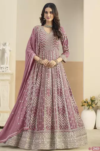 Peach faux georgette anarkali suit with embrodery 