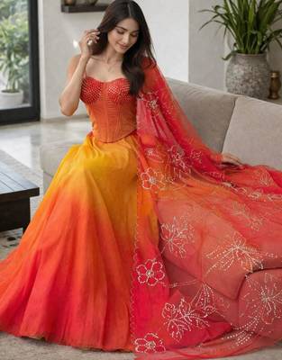 multicolour organza Corset Lehenga 3