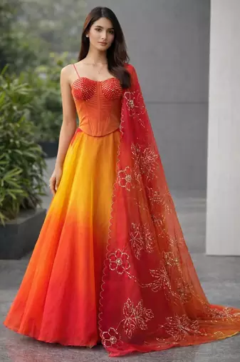 multicolour organza Corset Lehenga