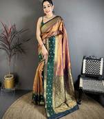 Copper soft silk small floral zari butti gold zari weaving banarasi saree