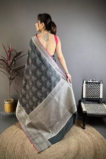 Black banarasi silk leaf motif kanjivaram sarees