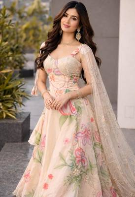Cream Floral Silk Lehenga 4