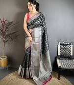 Black banarasi silk geometric butta kanjivaram sarees