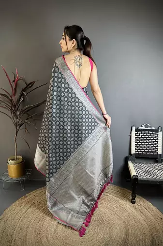 Black banarasi silk geometric butta kanjivaram sarees