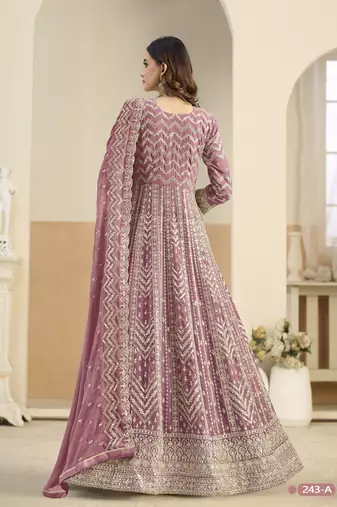 Peach faux georgette anarkali suit with embrodery 