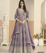 Lavender faux georgette semi stitched anarkali suit with embrodery work