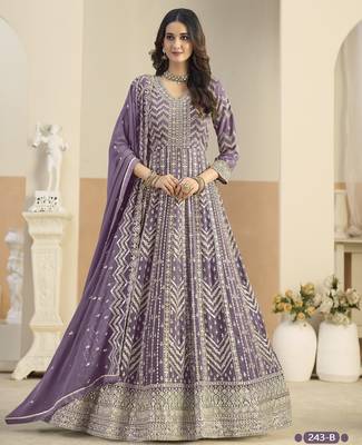 Lavender faux georgette anarkali suit with embrodery  2