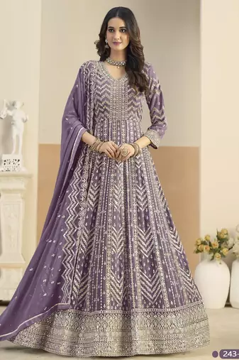 Lavender faux georgette anarkali suit with embrodery 
