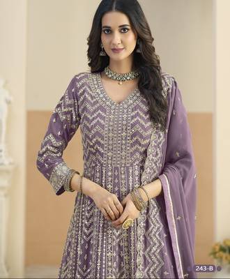 Lavender faux georgette anarkali suit with embrodery  3