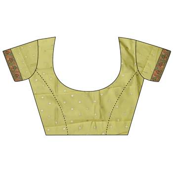 Yellow pashmina silk meenakari weaving madhubani design kashmiri saree 5