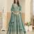 Turquoise faux georgette semi stitched anarkali suit with embrodery work