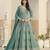 Turquoise faux georgette semi stitched anarkali suit with embrodery work