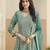 Turquoise faux georgette semi stitched anarkali suit with embrodery work