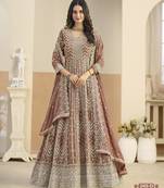 Brown faux georgette semi stitched anarkali suit with embrodery work