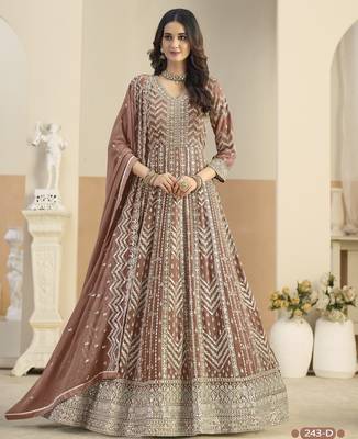 Brown faux georgette anarkali suit with embrodery  2