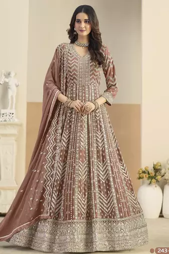 Brown faux georgette anarkali suit with embrodery 