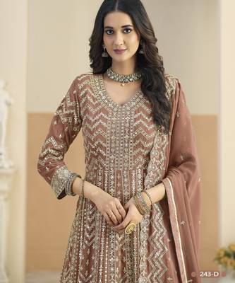 Brown faux georgette anarkali suit with embrodery  3