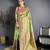 Light green pashmina silk meenakari weaving madhubani design kashmiri saree