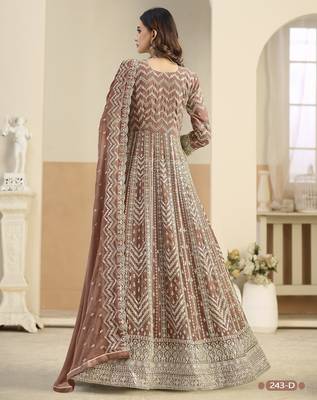 Brown faux georgette anarkali suit with embrodery  4