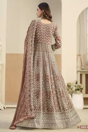 Brown faux georgette anarkali suit with embrodery 