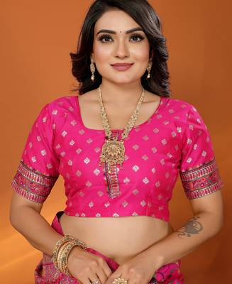 Rani pink pashmina silk meenakari weaving madhubani design kashmiri saree 5