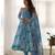 sky blue organza silk anarkali suit with marble print