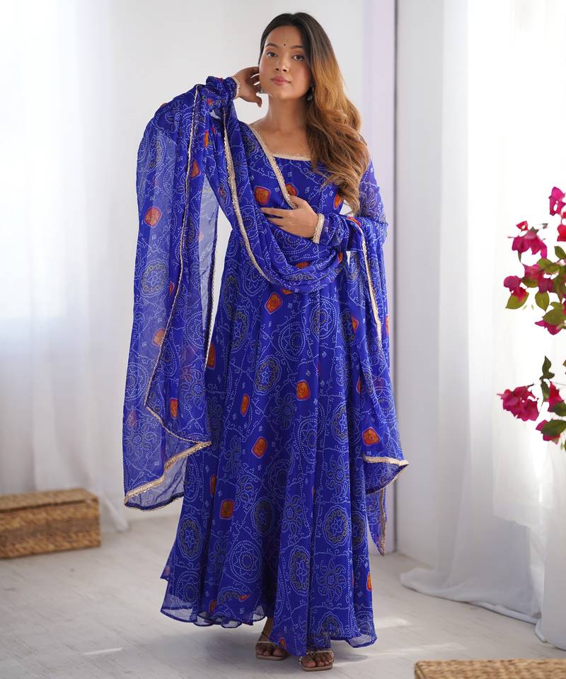 Pure soft fox georgette  fully flare printed  anarkali,with duppta set,pent ready to wear