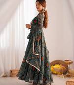 Pure soft fox georgette  fully flare printed  anarkali,with duppta set,pent ready to wear