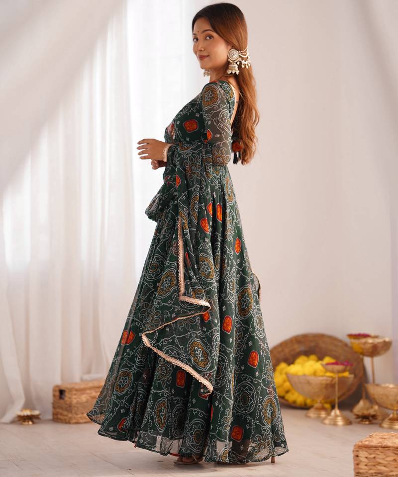 Pure soft fox georgette  fully flare printed  anarkali,with duppta set,pent ready to wear