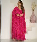 Pure soft fox georgette  fully flare printed  anarkali,with duppta set,pent ready to wear