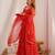 red georgette anarkali suit set with printed work