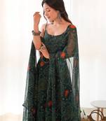 Pure soft fox georgette  fully flare printed  anarkali,with duppta set,pent ready to wear