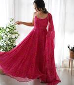 Pure soft fox georgette  fully flare printed  anarkali,with duppta set,pent ready to wear