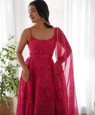 pink printed georgette anarkali suit 2