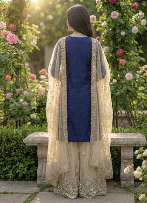 navy blue embroidered silk kurta sharara set 2