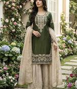 green embroidered silk kurta sharara set