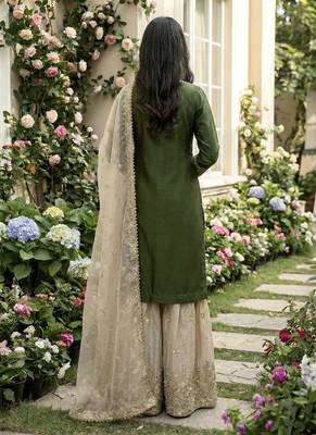 green embroidered silk kurta sharara set 2
