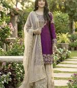 wine embroidered silk kurta sharara set