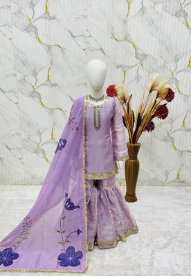 lavender embroidered silk girls sharara set 2