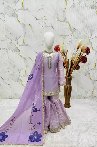 Lavender silk girls sharara set