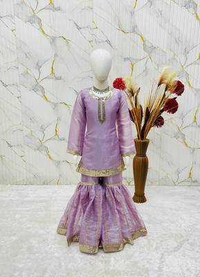 lavender embroidered silk girls sharara set 3