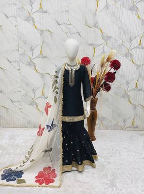 black embroidered silk girls sharara set 1