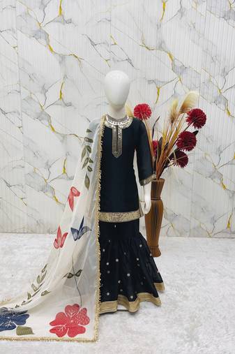 Black silk girls sharara set
