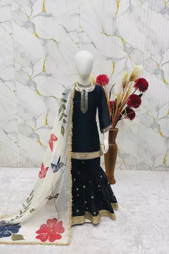 Black silk girls sharara set